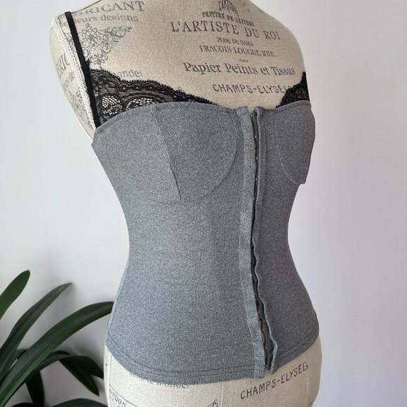 Grey and black lace detail corset top - Picture 3 of 10
